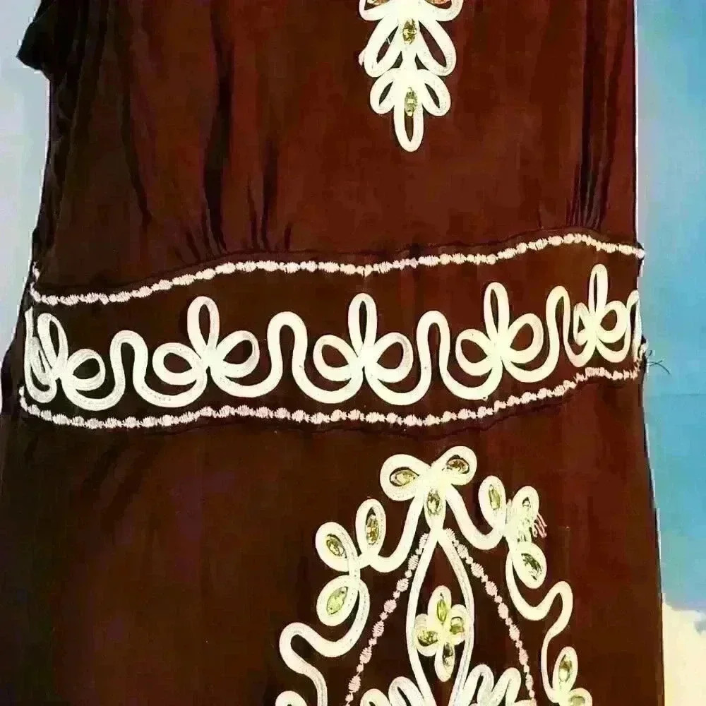CHOCOLATE BROWN Womans MAXI Dress Rhinestone Embroidery Accents TALL size Med - Picture 5 of 10